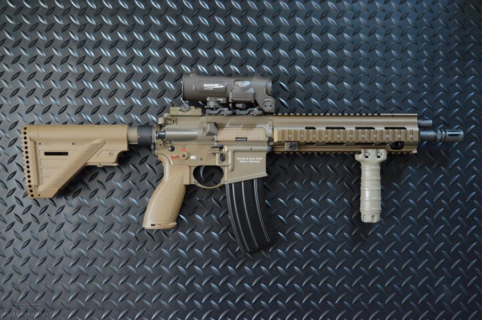 HK 416A5 Tan/RAL8000 Clone Rifle - Black Ops Defense %